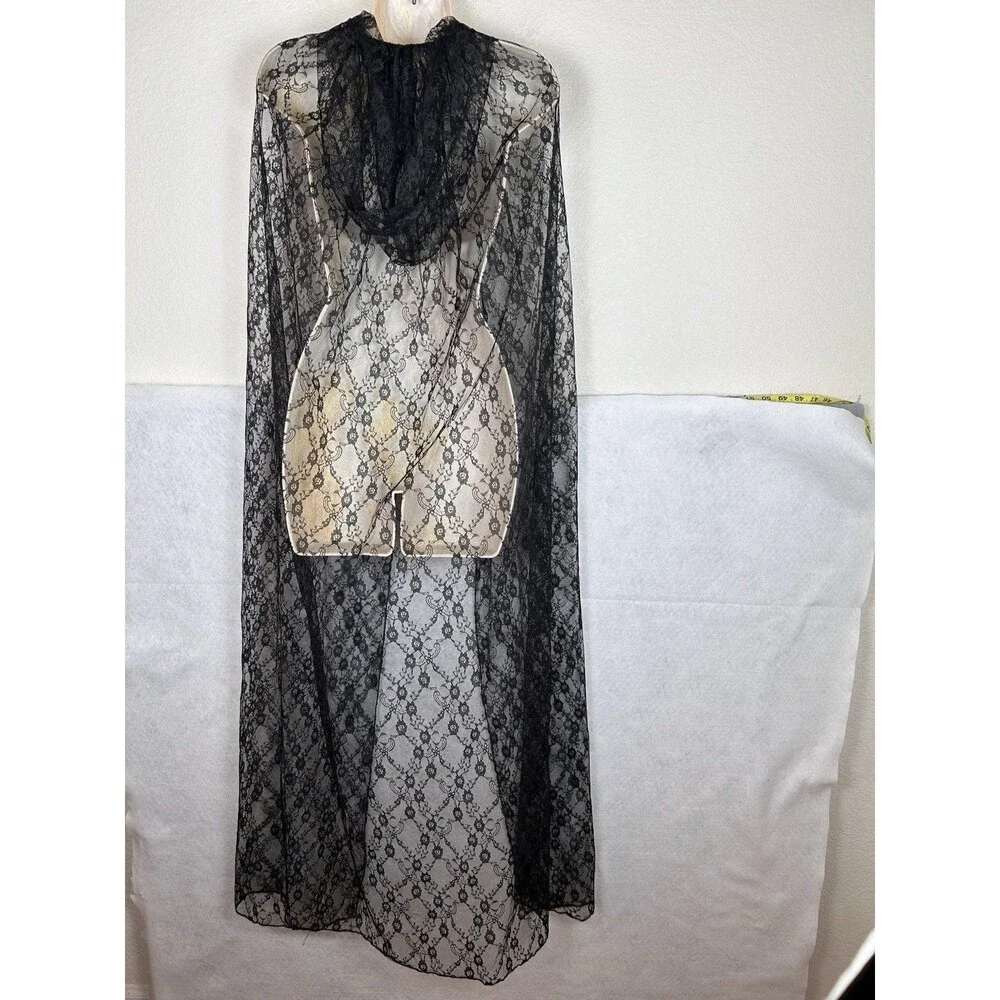 Spirit Hooded Black Lace Cape Sheer Costume whimsigoth witchy Adult one size - Picture 2 of 9